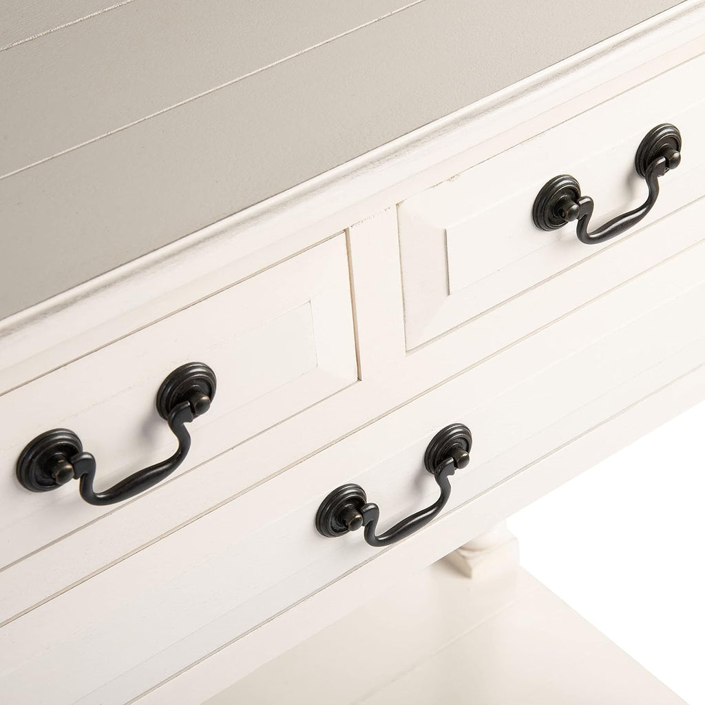Furniture - Primrose 3-Drawer Console Table - Distressed White - Solid Wood - Farmhouse Classic Design - Ideal