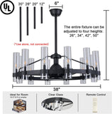 Black Ceiling Fans with 12 Lights Wagon Wheel Chandelier, 38 Inch Modern Farmhouse Fandelier, Quiet 6-Speed Reversible DC Motor, 1/2/4H Remote Timing for Living Room/Bedroom/Kitchen A115-B0F5M79C12