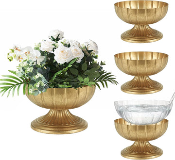 Vintage Gold Compote Vases 8.5" x 5.4" for Wedding Table Centerpieces | Antique Gold Metal Compote Bowl, Stable