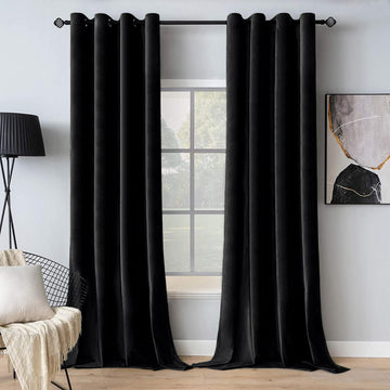 Velvet Blackout Curtains Halloween Black 52 x 84 Inch Length 2 Panel