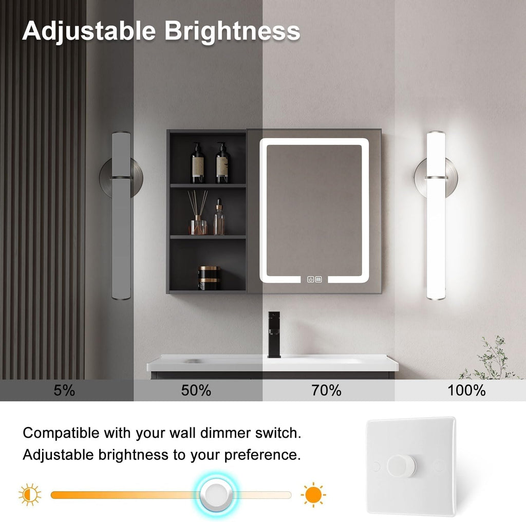 2-Pack 17.3" LED Vanity Light, 12W 1200LM 5000K Daylight Dimmable Bathroom Light Vertical or Horizontal, Modern