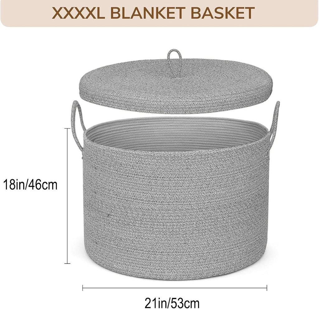 21" x 18" Extra Large storage baskets,Decorative blanket basket with lid ,rope baskets with lid,wicker hamper