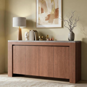Buffet Cabinet with Storage, 63" Sideboard Buffet Accent Cabinet with Faux Marble Top & 4 Doors