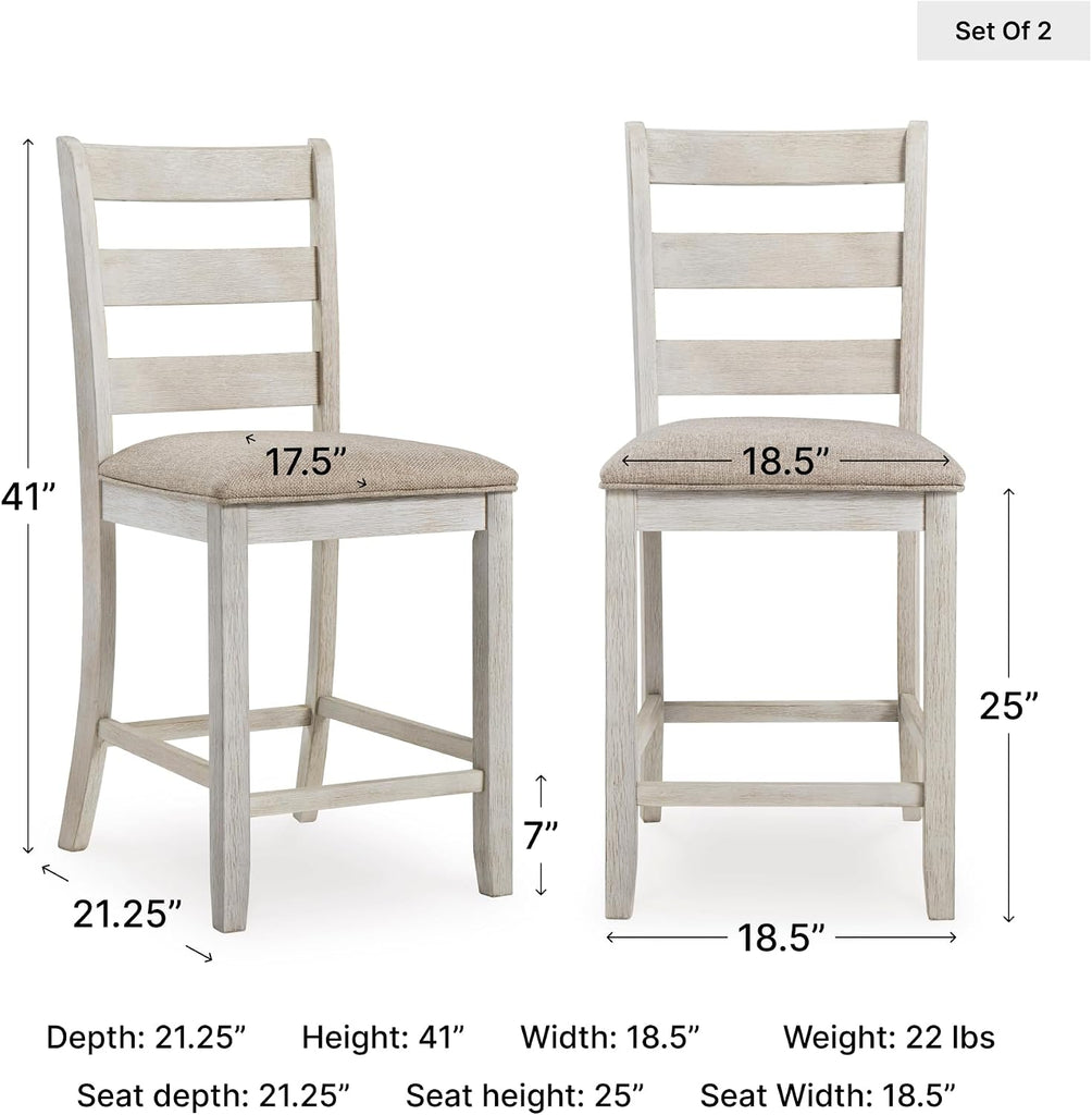 Skempton | 2-Count 24" Counter-Height Upholstered Bar Stools - Coastal Chic Ladder-Back, Antique White