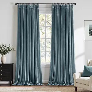 Grayish Blue Velvet Curtains 84 Inches Long 2 Panels