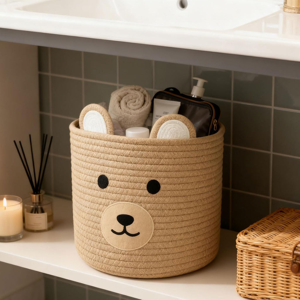 Bear Laundry Baskets Laundry Hamper Storage Baskets with Handles,Decorative Basket ,Woven Storage Basket for Toys Bin
