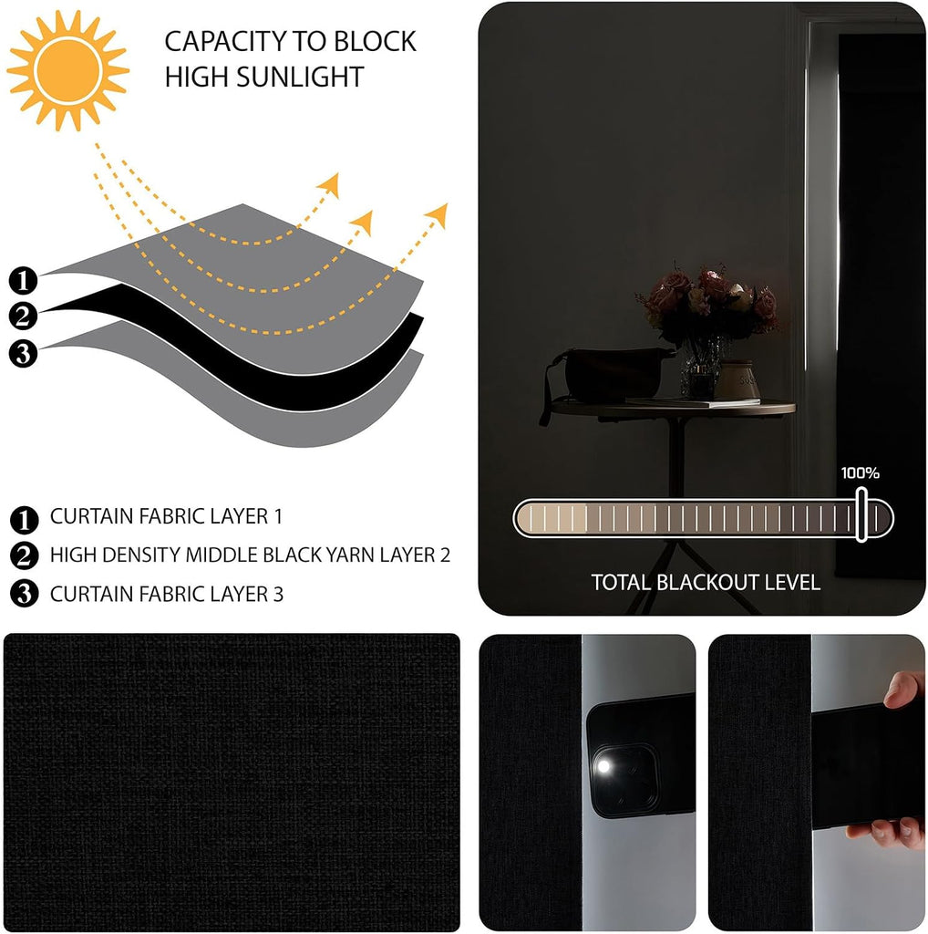Cordless Blackout Door Curtains, Triple Layers 100% Light Blocking & UV Protect, Noiseless Adjustable Roller Shade