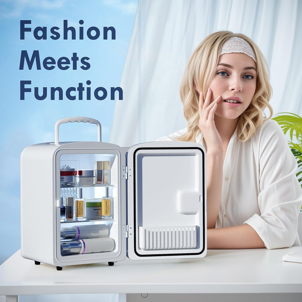 9L Mini Fridge for Bedroom - Car, College Dorm Room & Office Desk 12v Portable Cooler Warmer Skincare, Beauty Makeup
