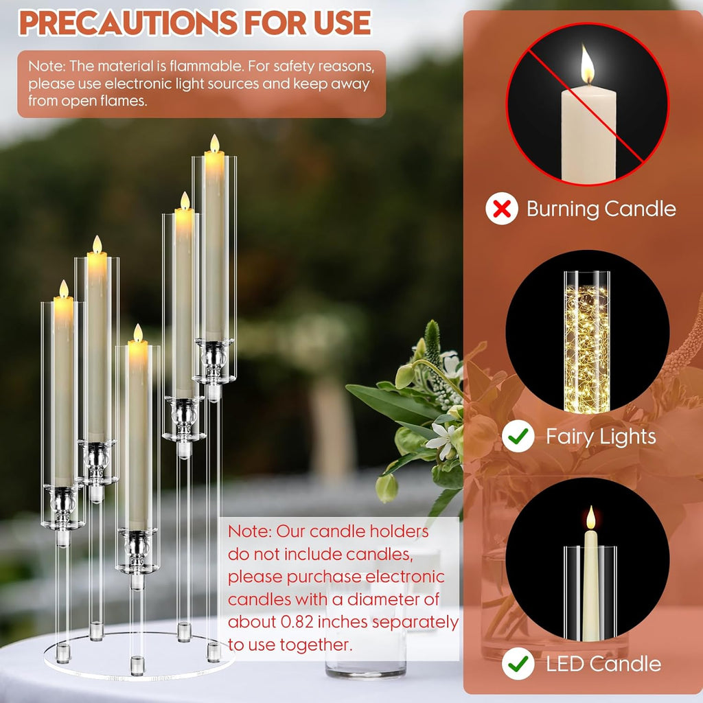 8 Set 5 Arm Acrylic Candle Holder, Mjkeomo 22'' Tall Candelabra Centerpieces for Tables, Candlesticks Holder with