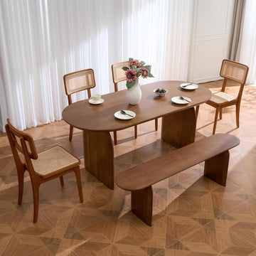 Japandi Oval Dining Table for 4, 59.1 Inch Solid Pine Wood Kitchen Table, Modern Mid Century Minimalist Kitchen &