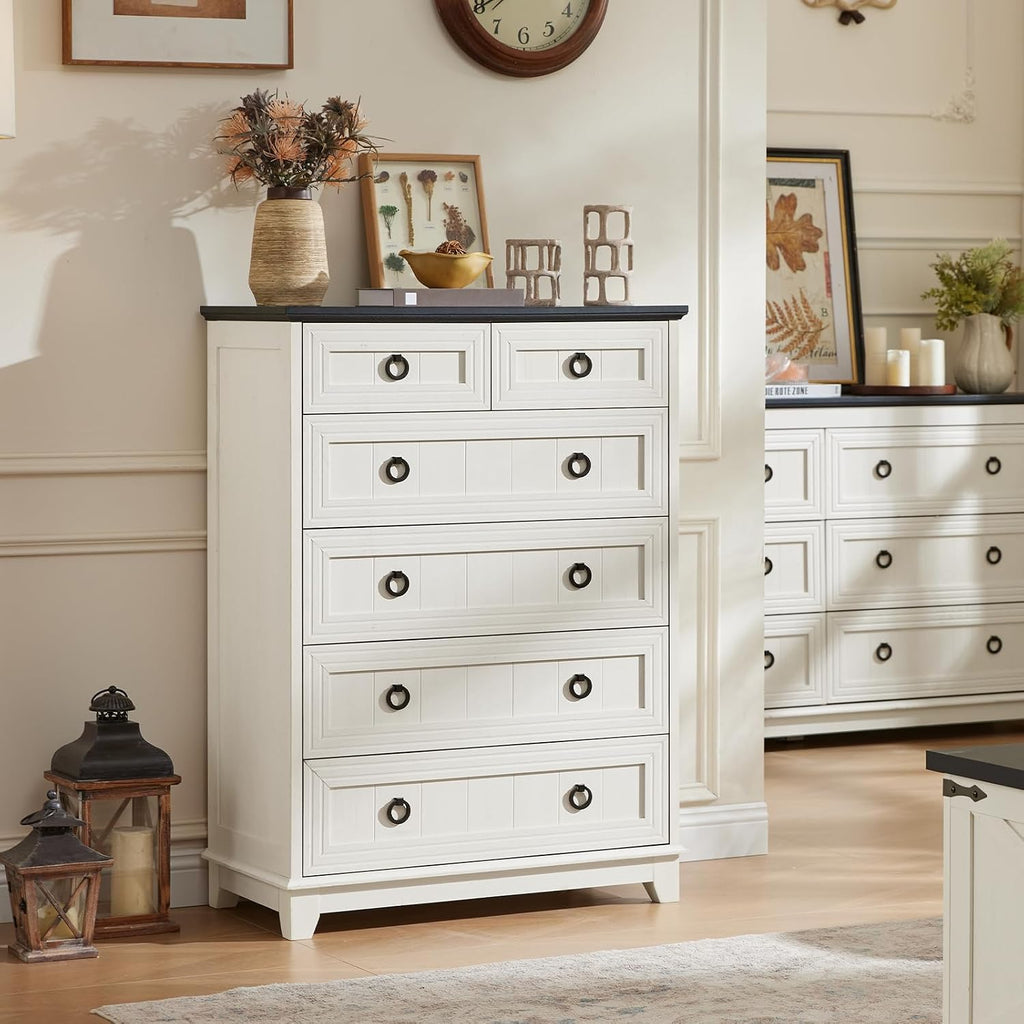 Farmhouse 6 Drawer Dresser , 41" Tall Small Dressers & Chest of Drawers, Rustic Wood Dresser with Metal Handle
