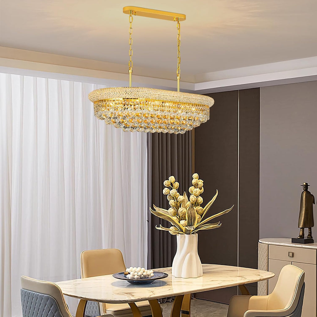 Crystal Chandeliers for Dining Room Light Fixtures Over Table_Modern Crystal Chandeliers for Kitchen Island_9 Lights Empire Style Gold Luxury Lighting Fixtures for Living Room Bar