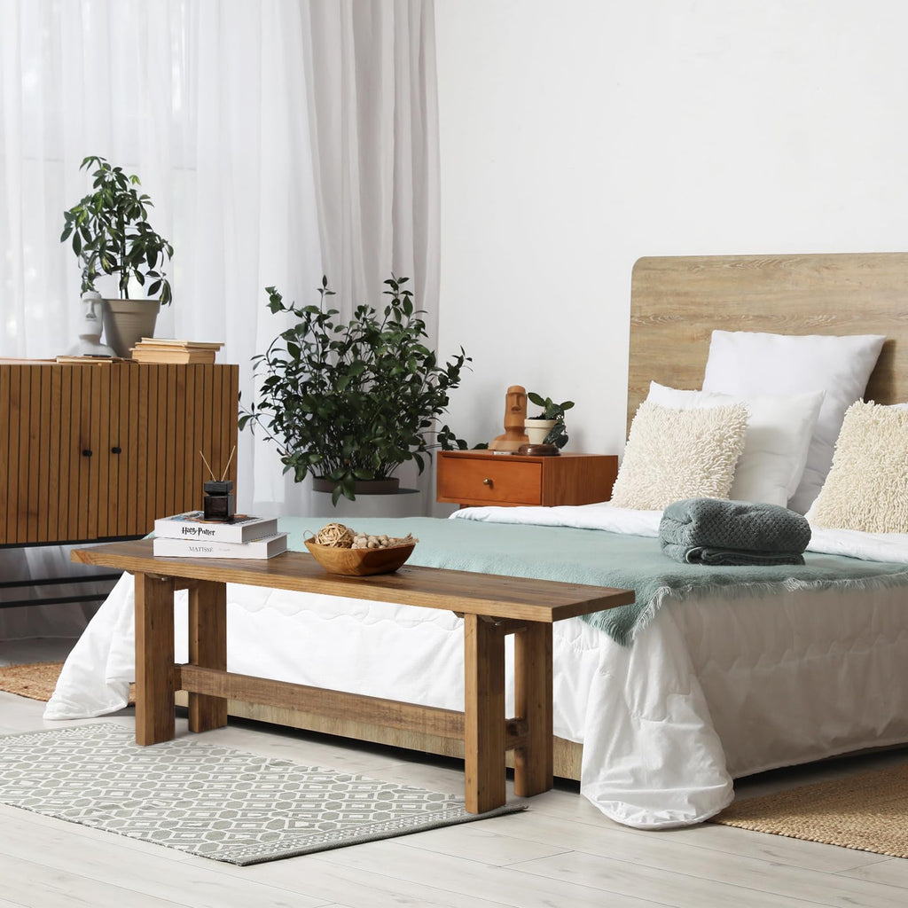 Reclaimed Solid Wood Bench, 55" Farmhouse Entryway Bench