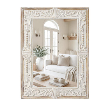 Rustic Wood Wall Mirror, 22x30" Rectangle Carved Bathroom Vanity Mirror