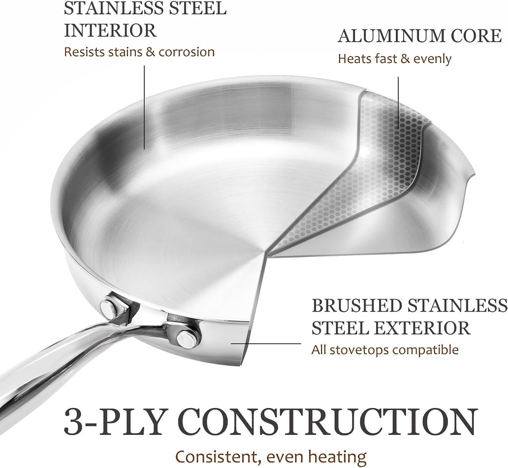 21pcs Tri-Ply Stainless Steel Cookware Set, Pots and Pans Set, Non Toxic Induction Kitchen Cooking Sets, Cookware