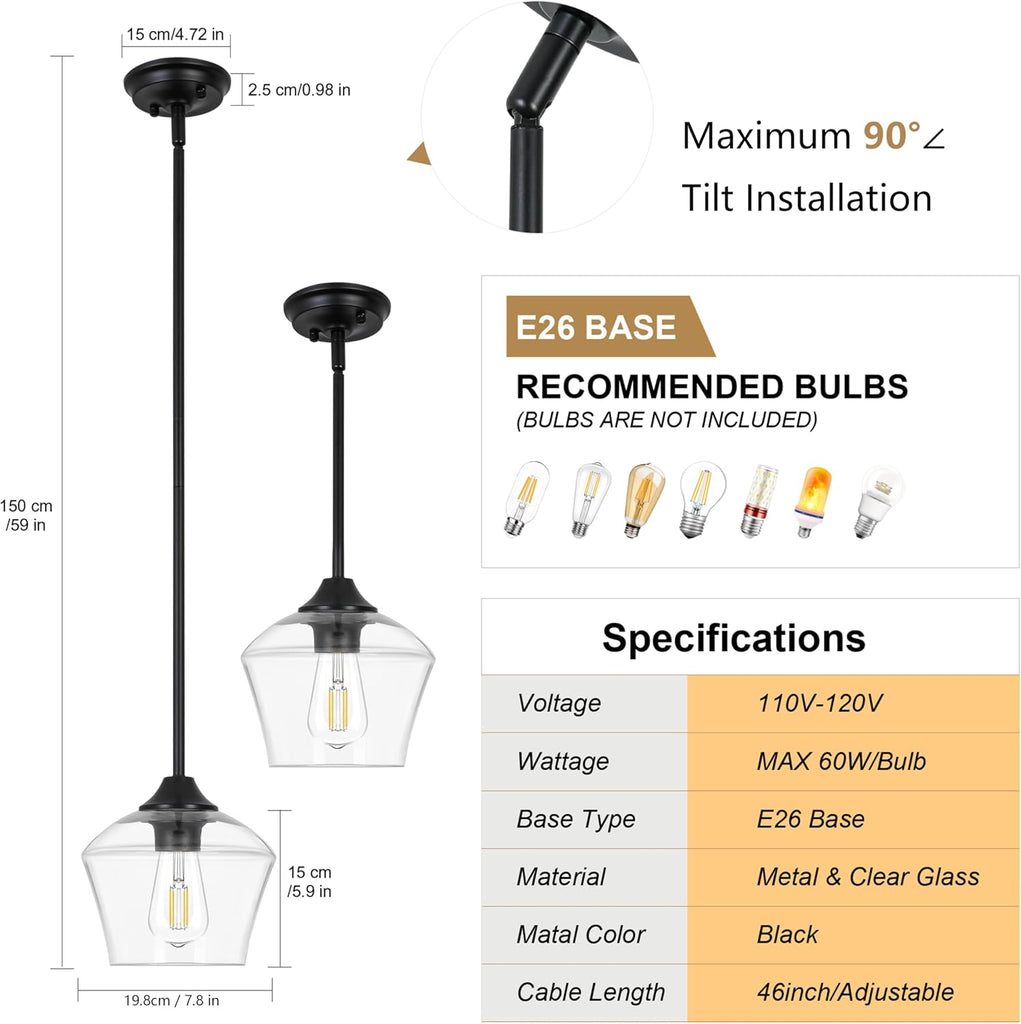 1-Pendant Lights Kitchen Island, Hand Blown Glass Pendant Light Fixtures, Metal Light Fixtures Rod Ceiling Ceiling