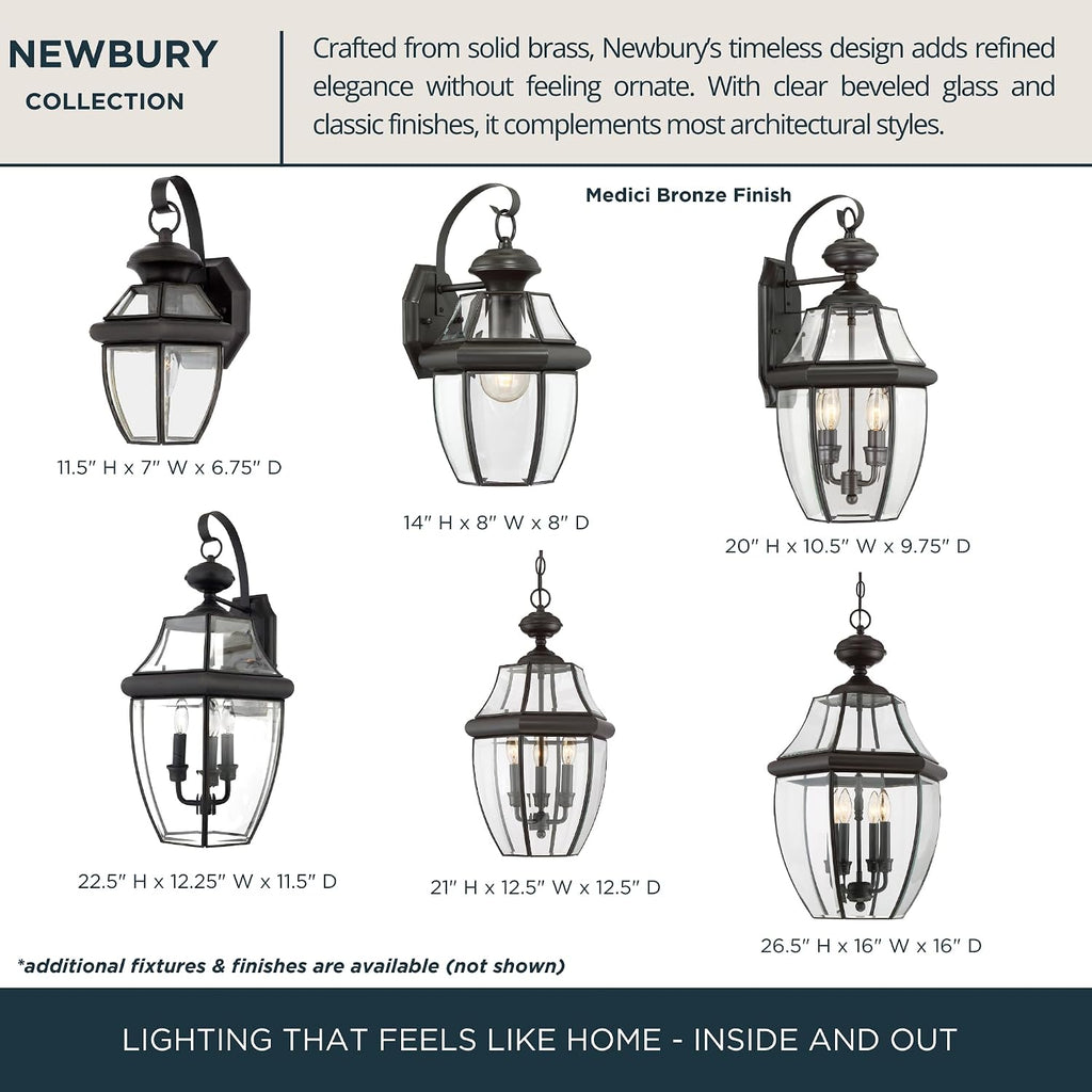 Newbury 12 Inch Outdoor Wall Lantern with Clear Beveled Glass - Medici Bronze
