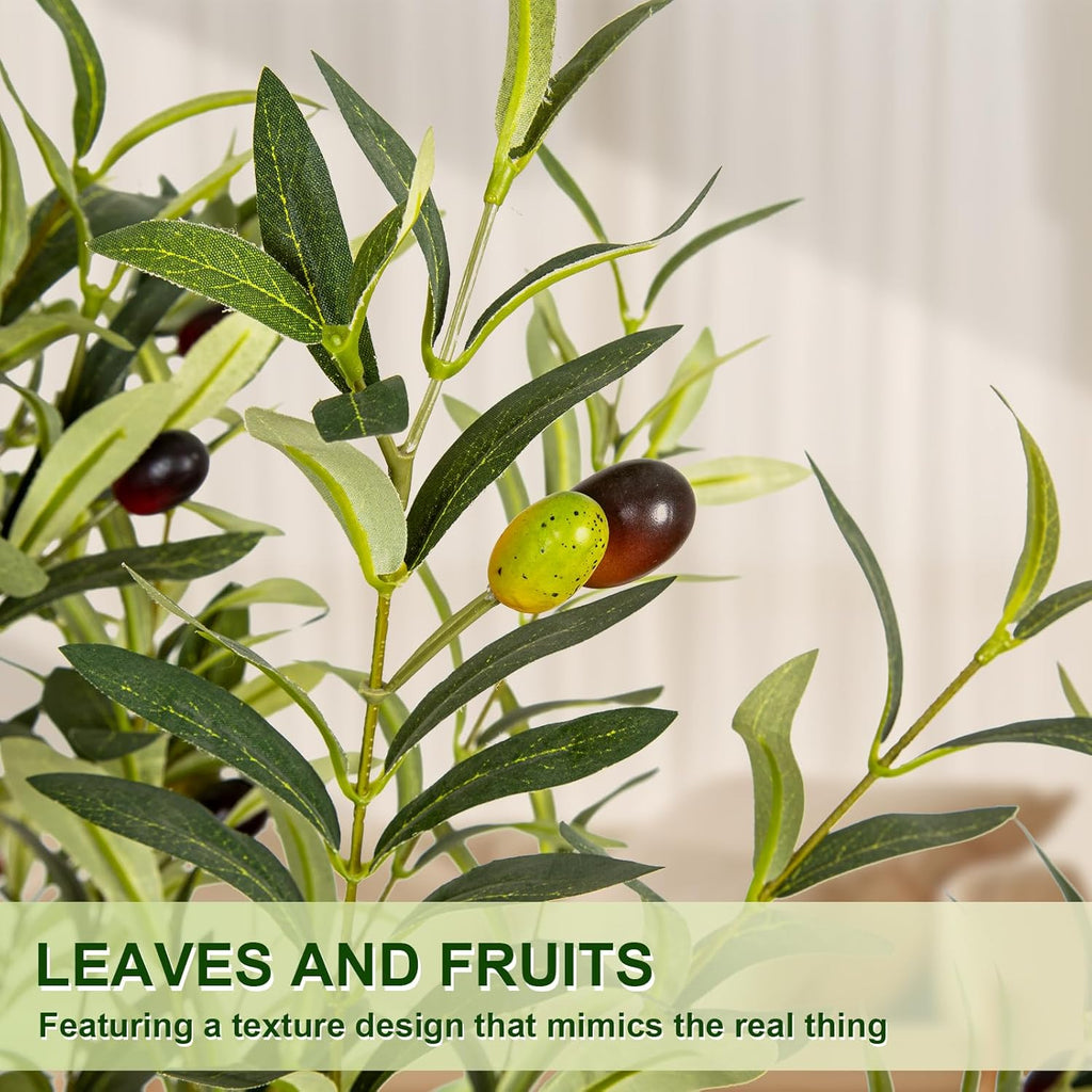 Olive Trees Artificial Indoor, 7FT Tall Faux Olive Tree with White Tall Planter, Artificial Plants with Natural Wood
