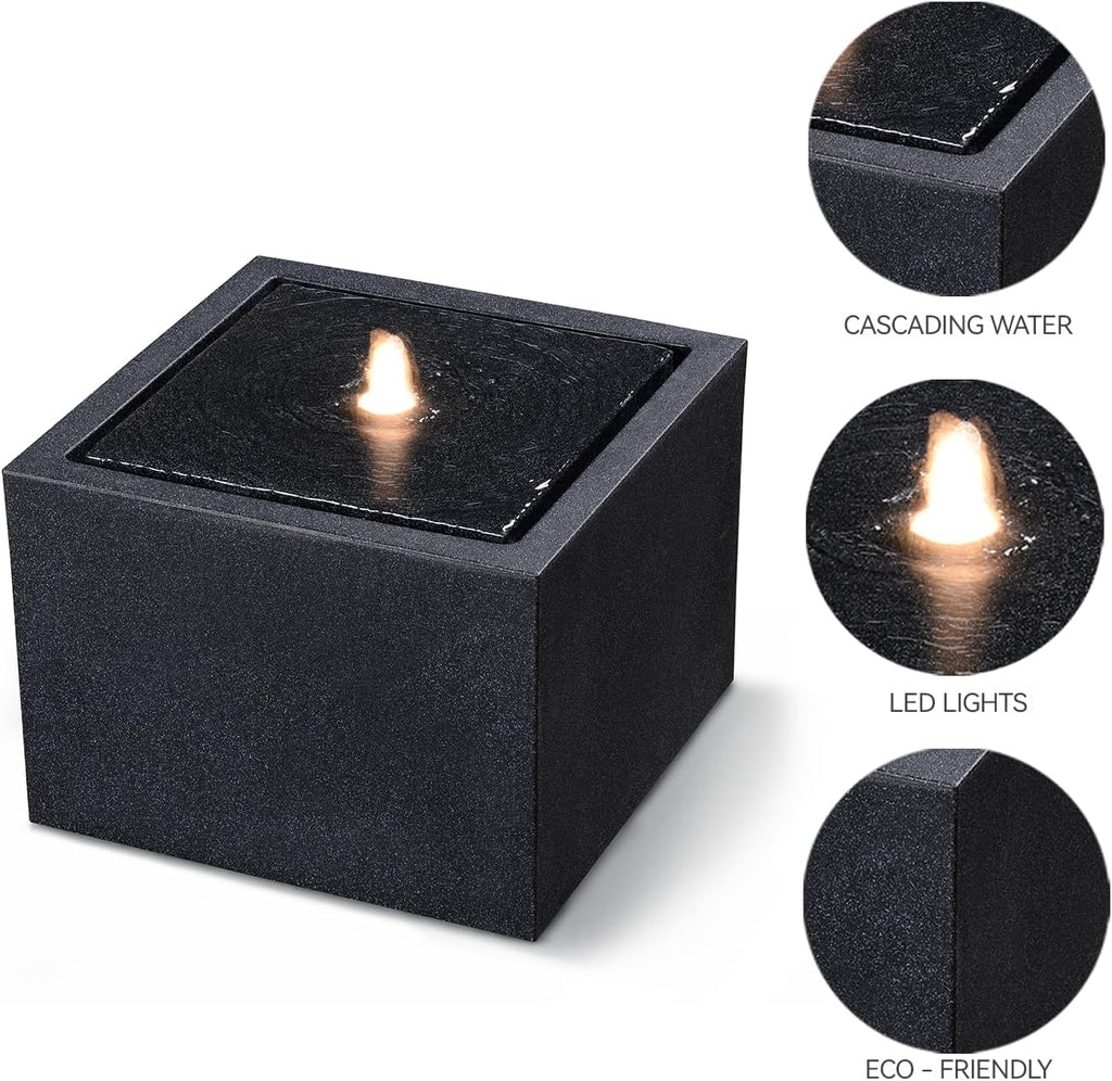 12.79” H Outdoor Water Fountain Made with Eco-Friendly Recyclable Materials, Polyethylene Square Bubbler Outdoor