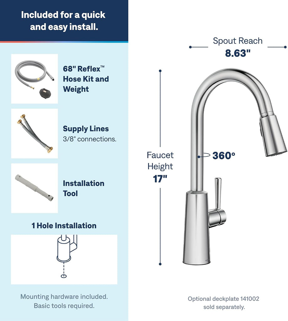 Riley Chrome One-Handle Pulldown Kitchen Faucet, 7402C