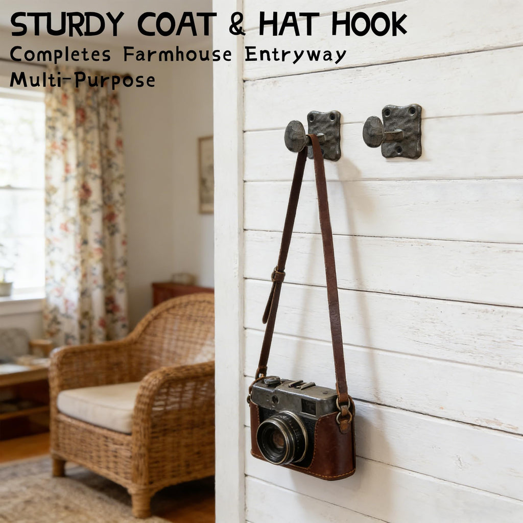 4Pcs Rustic Cast Iron Railroad Spike Wall Hook, Heavy Duty Farmhouse Style Single Coat Hook, Industrial Vintage