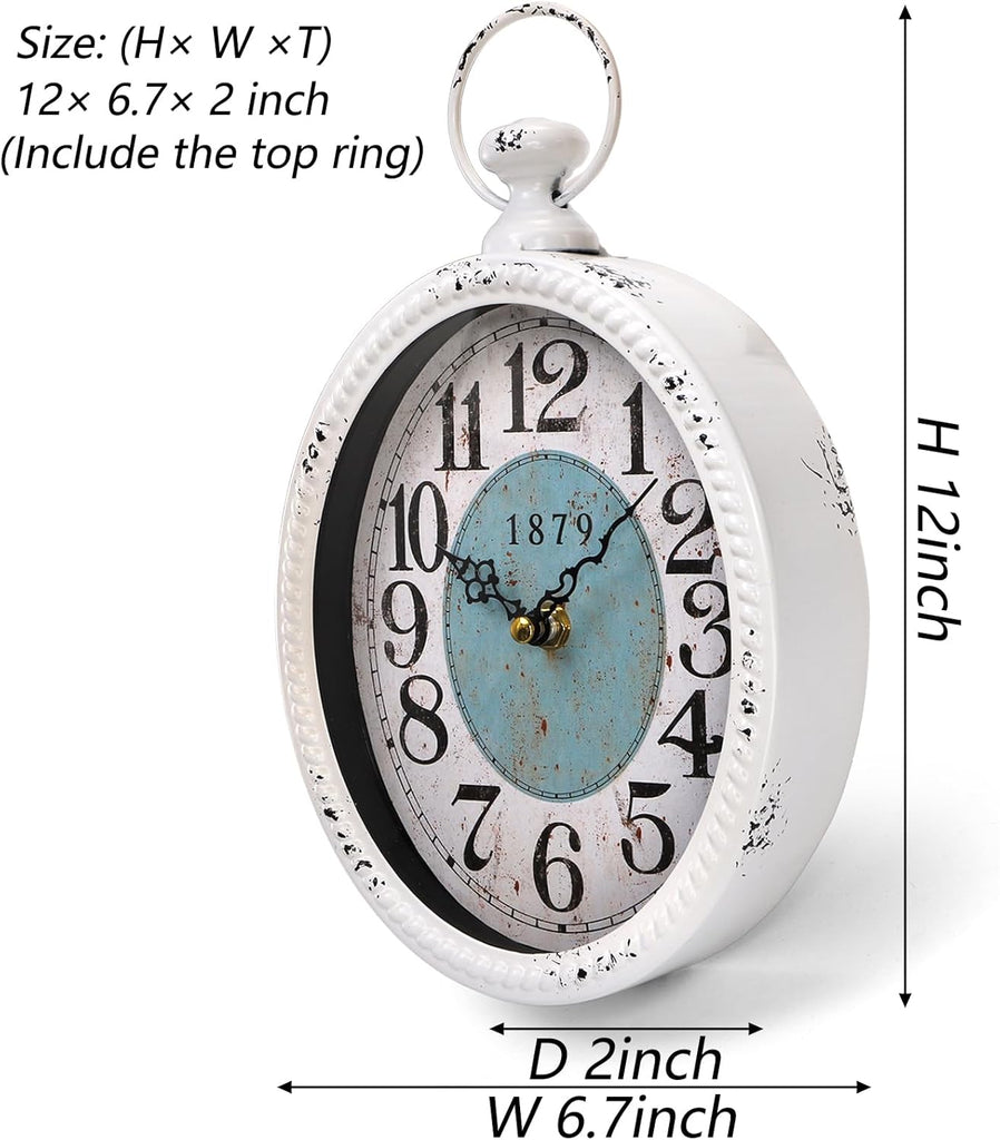 Oval Retro Wall Clock, Rustic Silent Clocks, Elegant Vintage Style, White Antique Design