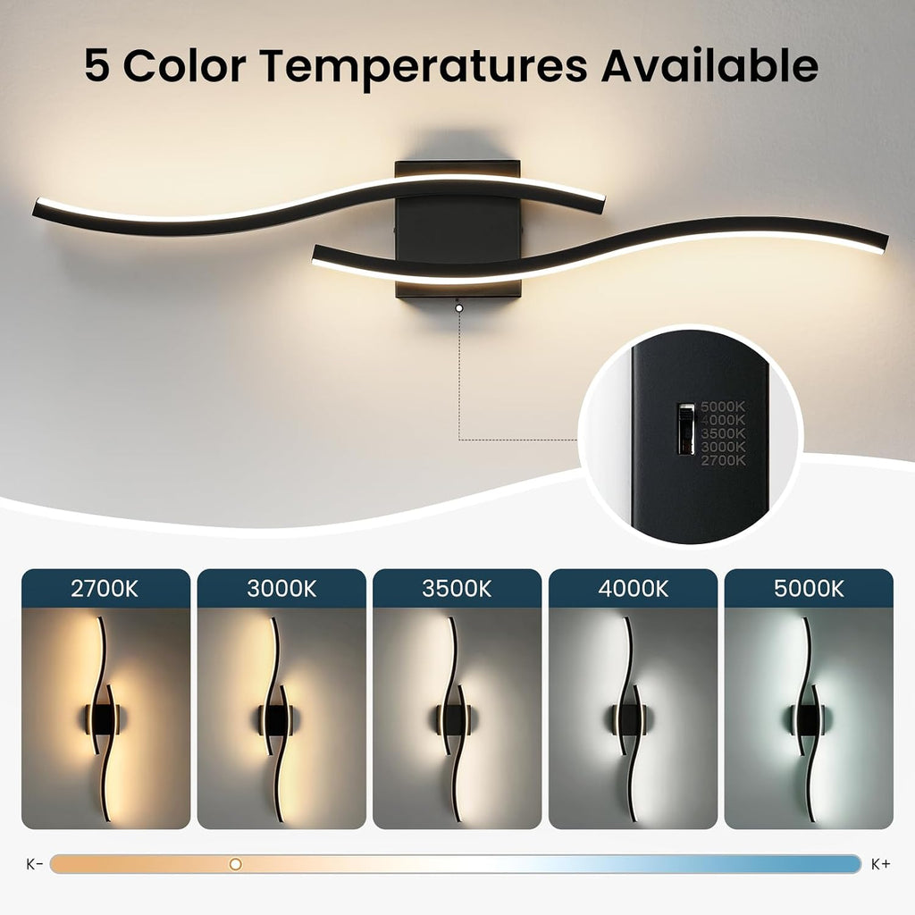 Bathroom Vanity Lights Over Mirror: 31.5 Inch 20W Black LED Bathroom Lighting Fixtures 5CCT Dimmable 2700-5000K