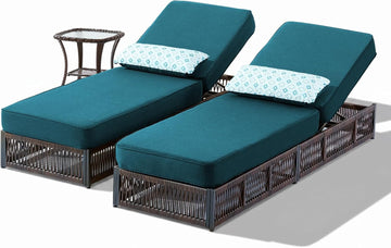 Outdoor Patio Chaise Lounge Chair Set, 2pc Lounge Chairs with Side Table,PE Rattan Patio Daybed with 5" Thick
