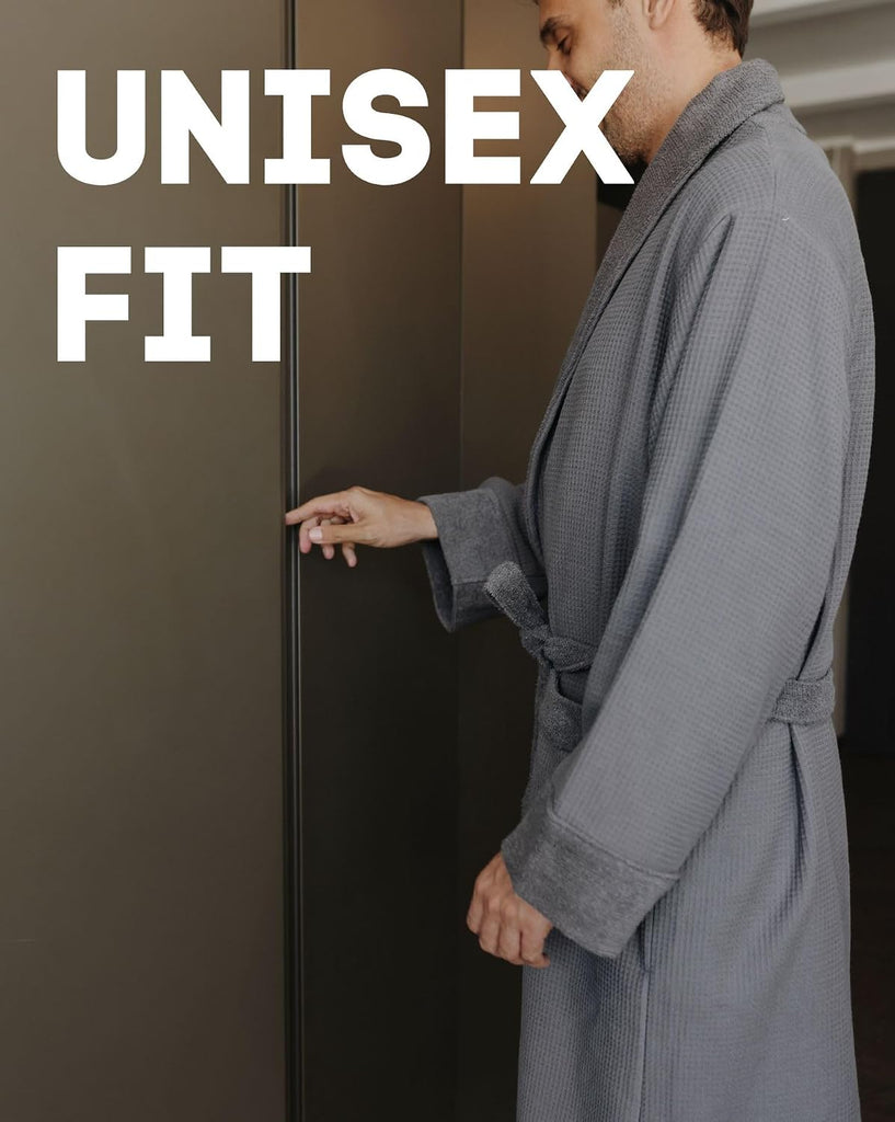 Cotton Waffle Bathrobe, Luxury Spa Hotel Shawl Collar Robe for Women & Men, Plush Terry Inside