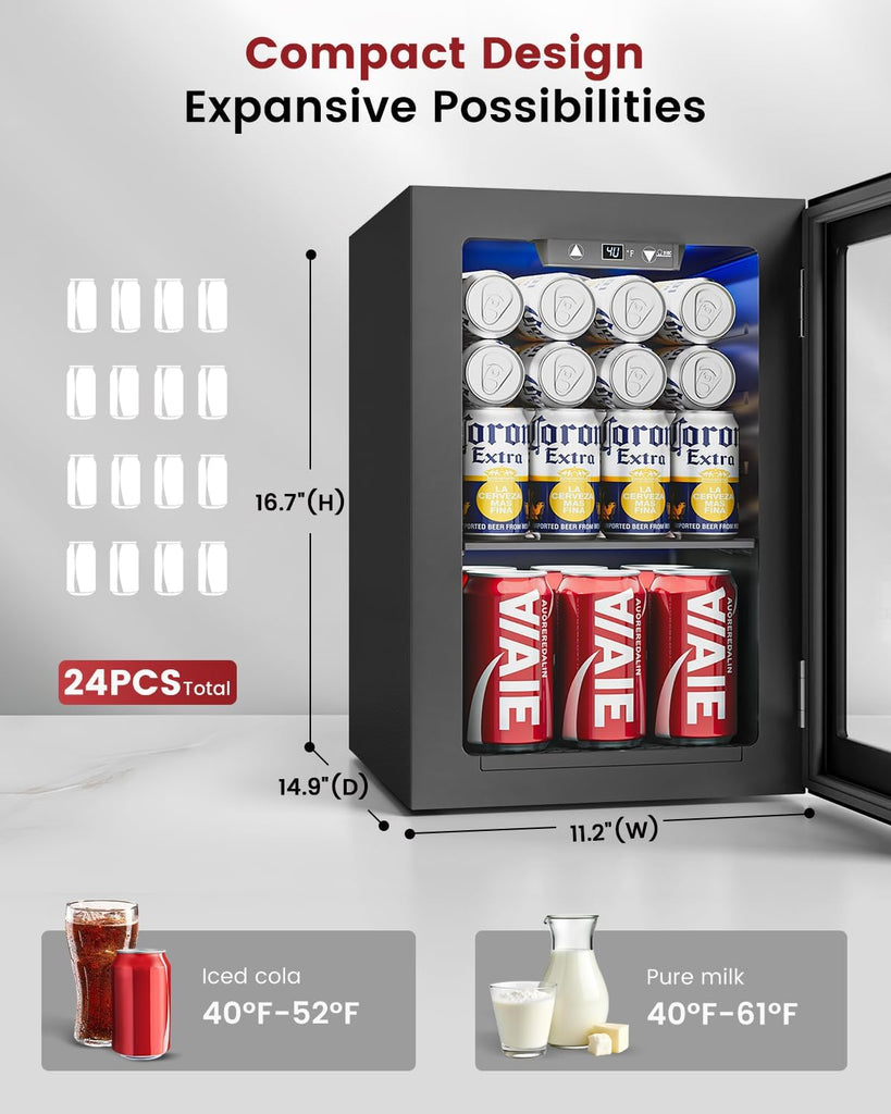 24 Cans Beverage Refrigerator Cooler - Mini Fridge with Digital Temperature Cont