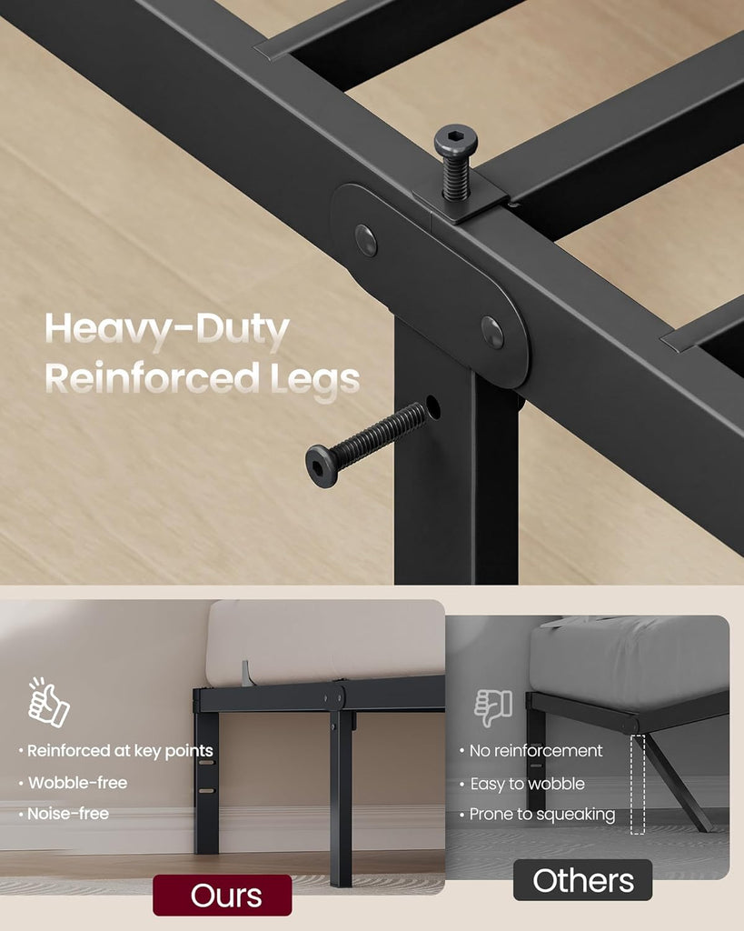 Full Metal Bed Frame 14 Inches Tall, 1100 lb Weight Capacity, No Box Spring Needed, with Under-Bed Storage