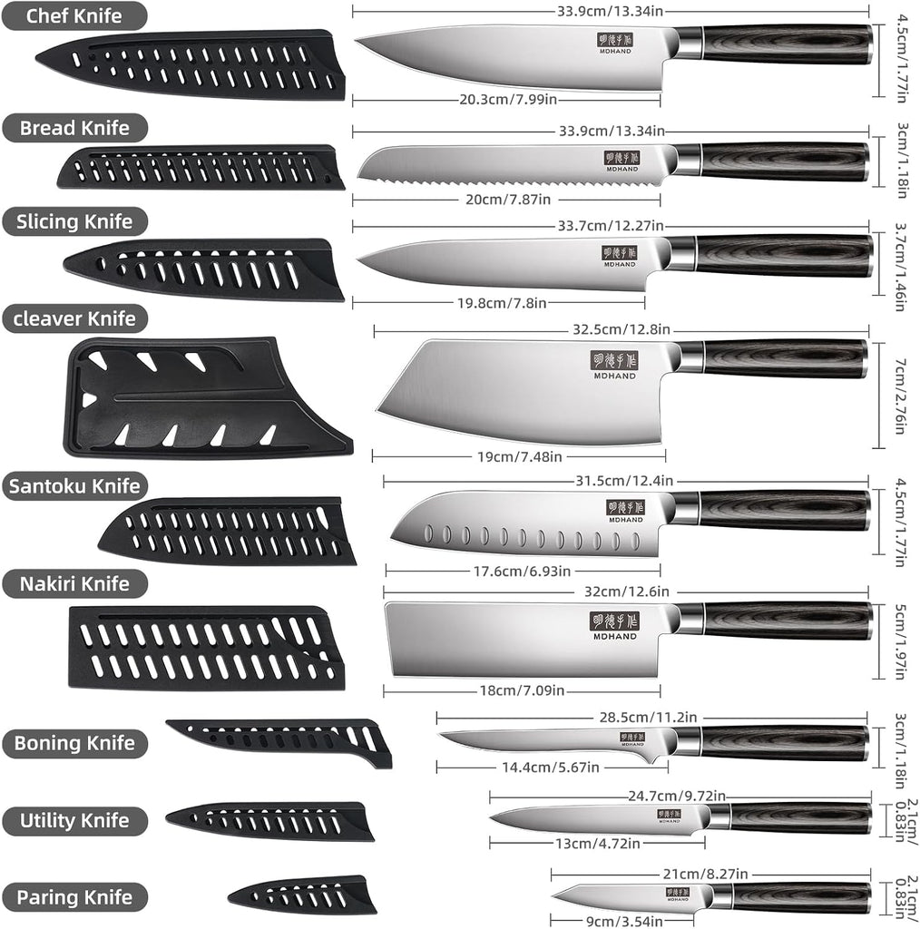 Chef Knife Set with Roll Bag, Ultra Sharp Japanese Kitchen Knife Set | High Carbon Stainless Steel 10PCS Kitchen