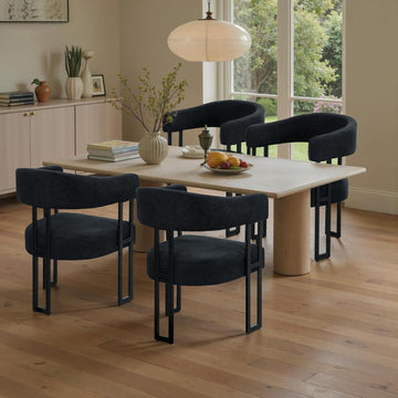 Barrel Chairs Set of 4, Boucle Upholstered Black Dining Chairs with Arm, Kitchen Chair with Metal Leg Elevated