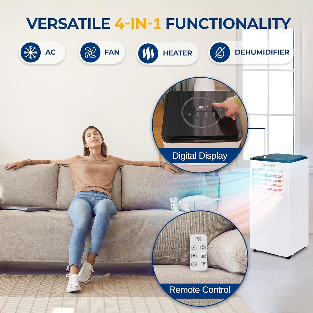 8000 BTU Portable Air Conditioner with Heating Functionality, 4-in-1 Compact Standing Air Conditioner for Room Up to 350 Sq. Ft., Floor AC Unit with LCD Remote Control, Auto Mode, Low Noise