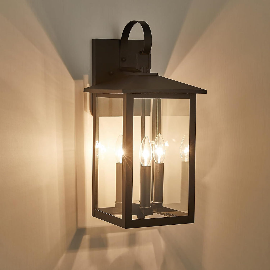 20.5 Inch Outdoor Wall Lantern, 3-Light with Clear Glass - Textured Black