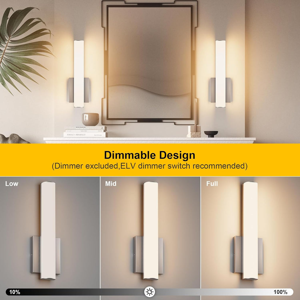 15.7 Inches Modern Bathroom Led Wall Sconces,18W 3000K Hardwired Wall Light with White Acrylic Lampshade,Indoor