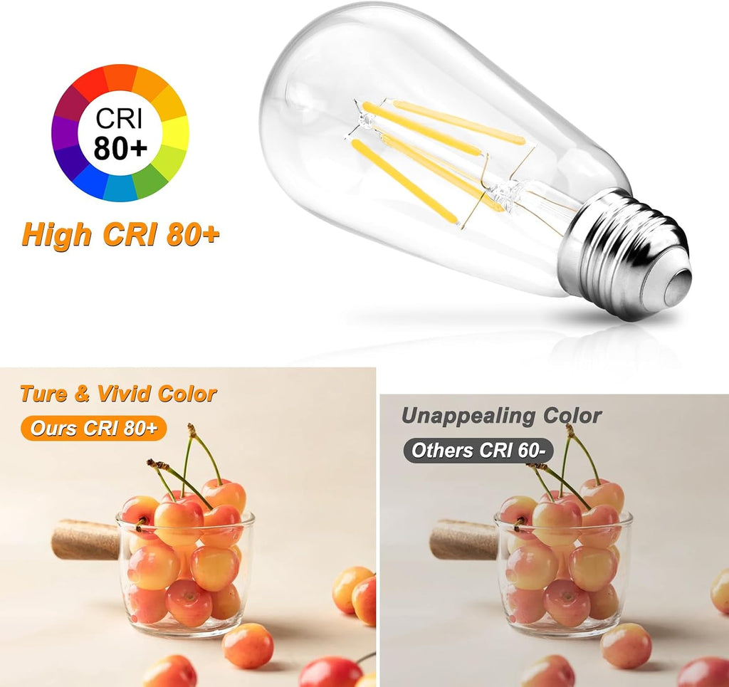 Vintage LED Edison Bulbs, 6W, Equivalent 60W, Non-Dimmable, High Brightness Cool White 4000K, ST58 Antique LED