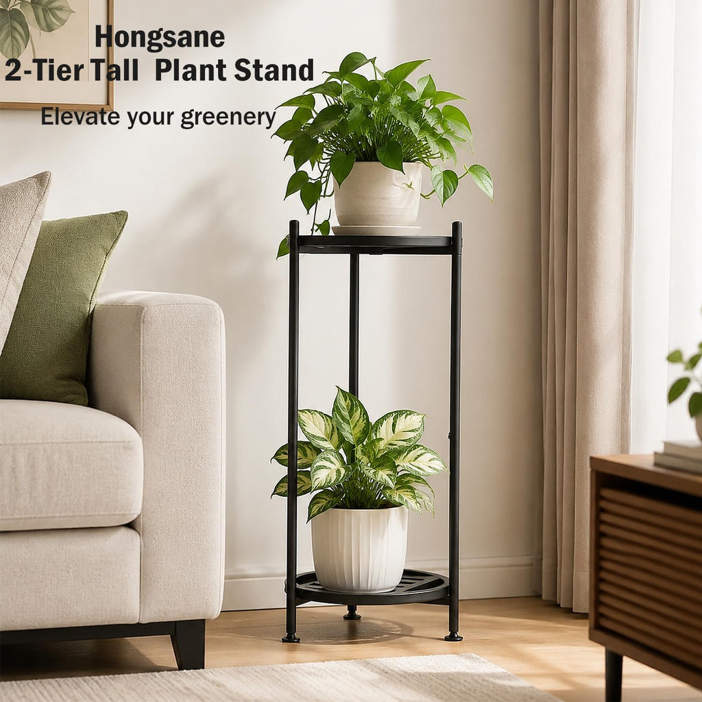 Metal Heavy Duty Plant Stand Indoor Outdoor,φ13×30" H 2-Tier Plant Stands, Tall Plant Holder for Large Pots,Outside