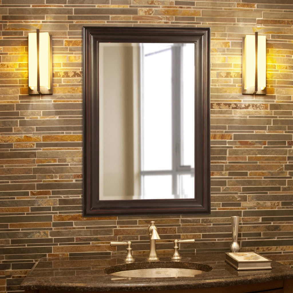 George Rectangular Oil Rubbed Bronze Wall Mirror, Rectangle Hanging Wood Framed Vanity Mirrors Decor, Living Room