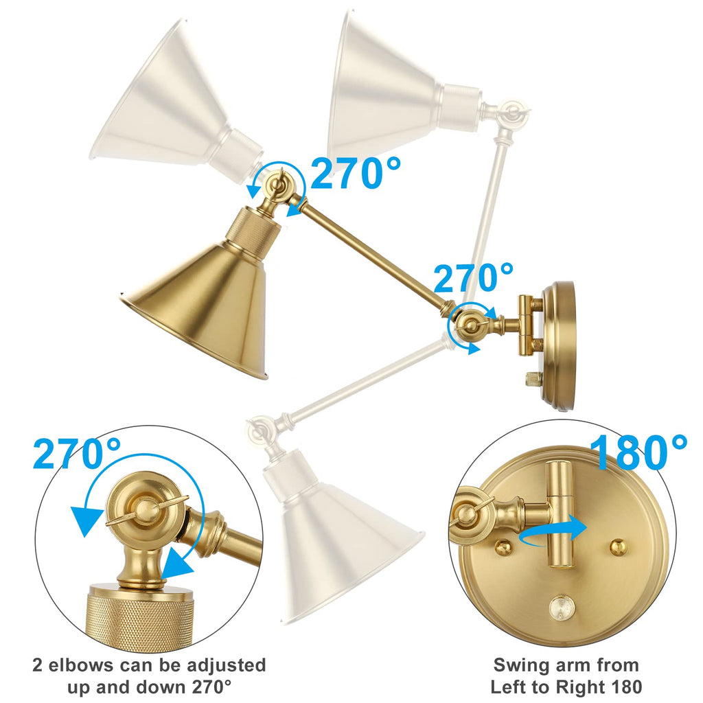 Wall Sconce Plug in, Dimmable Wall Sconces Set of 2 Wall Lights with Plug in Cord and Dimmer On/Off Knob Switch
