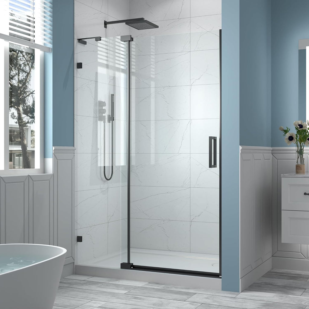 44-48" W x 70" H Frameless Pivot Shower Door, 5/16"(8mm) Clear SGCC Tempered Glass Shower Doors