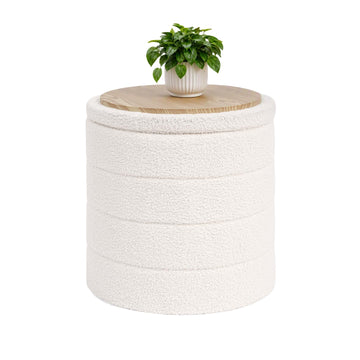 Folding Storage Ottoman, Round Sherpa Ottomans, Cream White