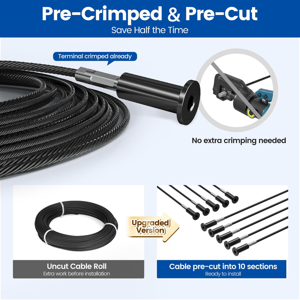 2-4ft Pre-Crimped Complete Cable Railing Kit for Stairs 36in RC09