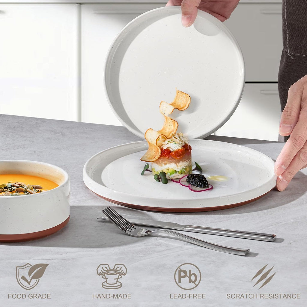 Plates and Bowls Sets, 12 Pieces Stoneware Dinnerware Set for 4, Modern Kitchen Dinner Set Ceramic Dishware Dishes Set