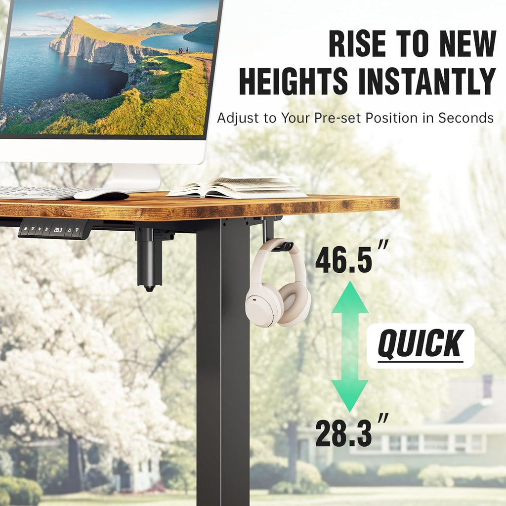 47.2" Standing Desk, Adjustable Height Office Desk with Wood Desktop, Computer Table Work, Study and Gaming