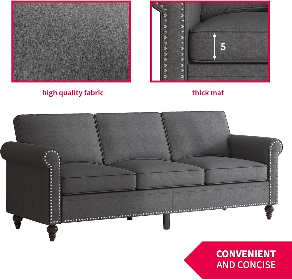 3PCS Sofa Set ,Modern Linen Couch Set with Nailhead Trim Design, Living Room Furniture Set (Sofa & Loveseat &