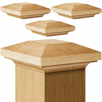 4 Pcs 3 5/8 Inch Red Oak Newel Post Cap for 3 1/2 Inch Post Topper