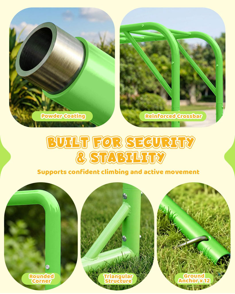 Outdoor Monkey Bar Set with Climbing Frame, Gymnastics bars, Playground Sets for Backyards, Metal Monkey Bars for