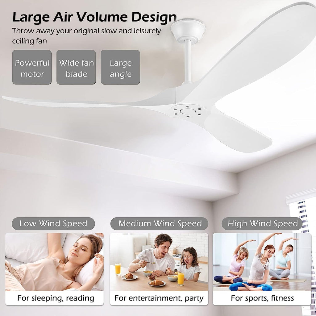 Inspired Maverick Style 72" White Wood Ceiling Fan with Solid Wood Blades,Indoor/Outdoor 3-Blade DC Motor Ceiling Fans,Remote Control,6-Speed Silent Reversible Motor,Rustic Wooden Ceiling Fan for Patio,Living Room,Bedroom