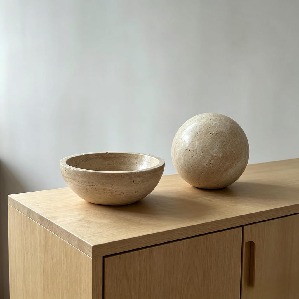 Travertine Bowl, 6" Natural Stone Decorative Bowls Table, Catchall Tray for Keys & Jewelry, Fruit Bowls Counter